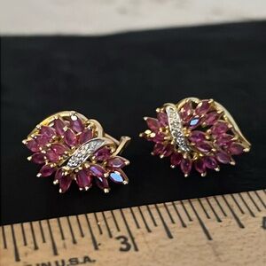 14k 585 Kn gold pink topaz  diamond accent earrings